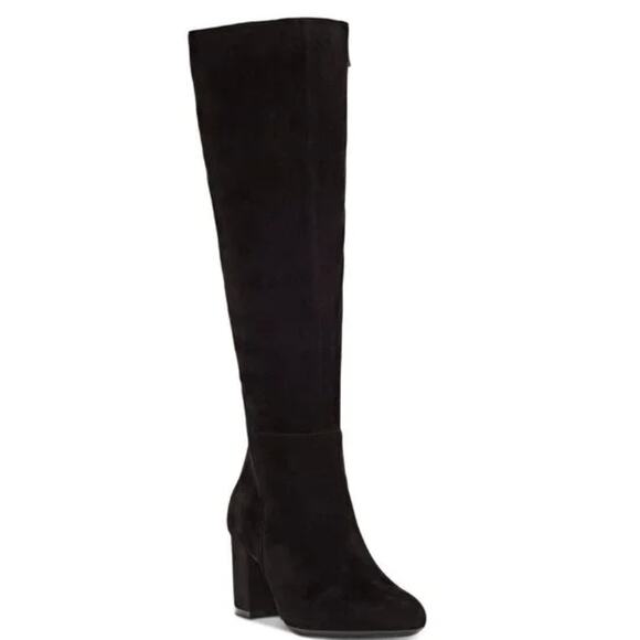 INC International Concepts Shoes - INC Radella Black Suede Knee High Zip Block Heel Boots Size 7.5